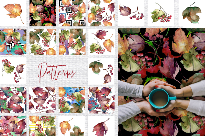 autumn-viburnum-leaves-png-watercolor-set