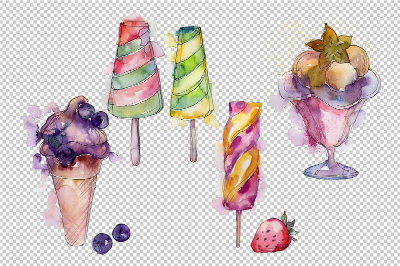 watercolor-colorful-ice-cream-png-set