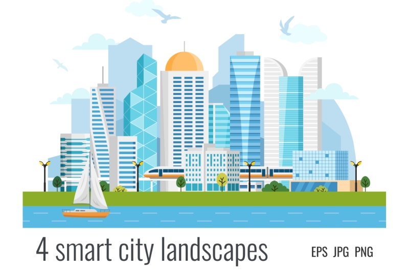 4-urban-smart-city-landscapes-with-skyscrapers