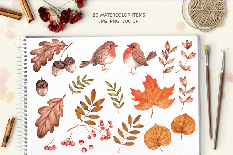 forest-vibes-watercolor-set-20-items-and-6-patterns