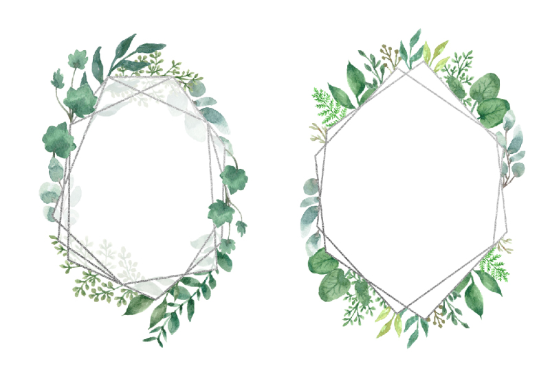 watercolor-geometric-foliage-frames