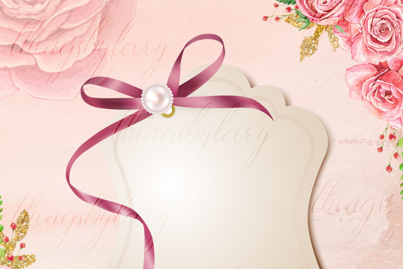 bow-with-pearl-label-frame-shiny-bow-satin-bow-wedding