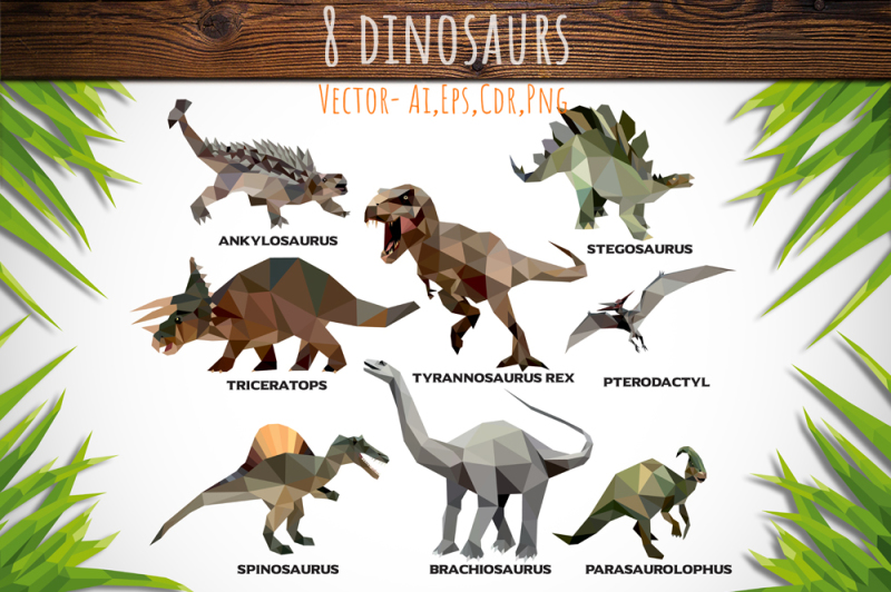 set-of-8-low-poly-dinosaurs