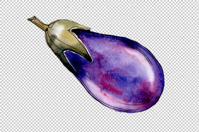 watercolor-purple-eggplant-vegetable-png-set