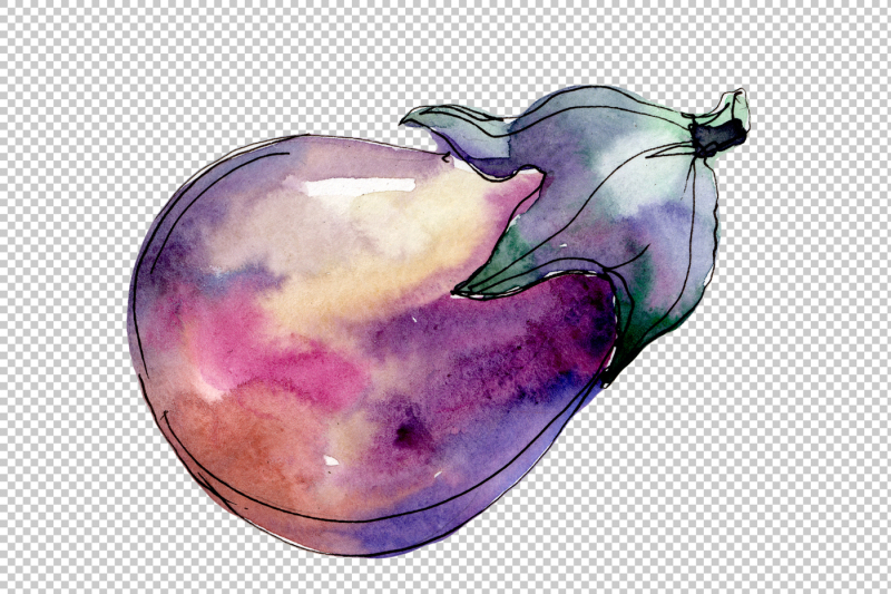 watercolor-purple-eggplant-vegetable-png-set