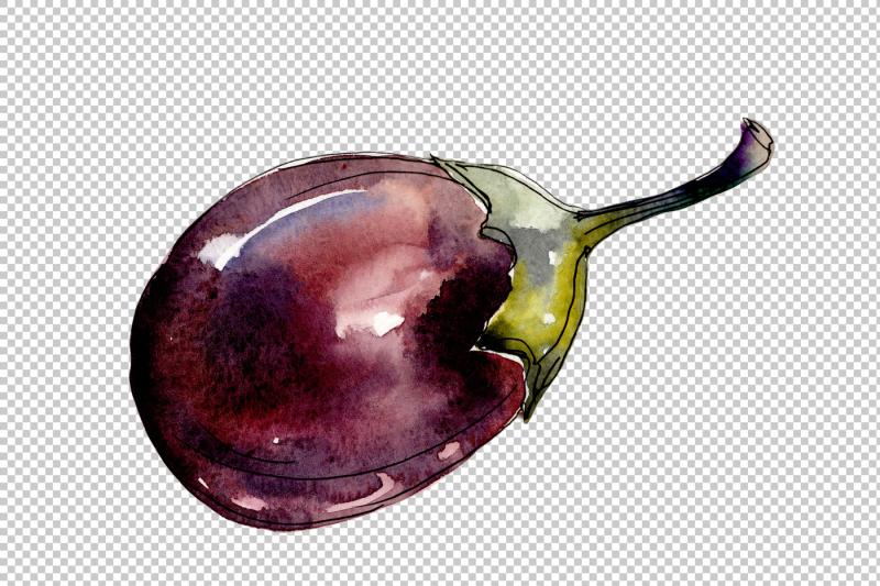 watercolor-purple-eggplant-vegetable-png-set