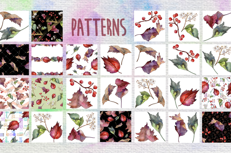 autumn-viburnum-leaf-png-watercolor-set