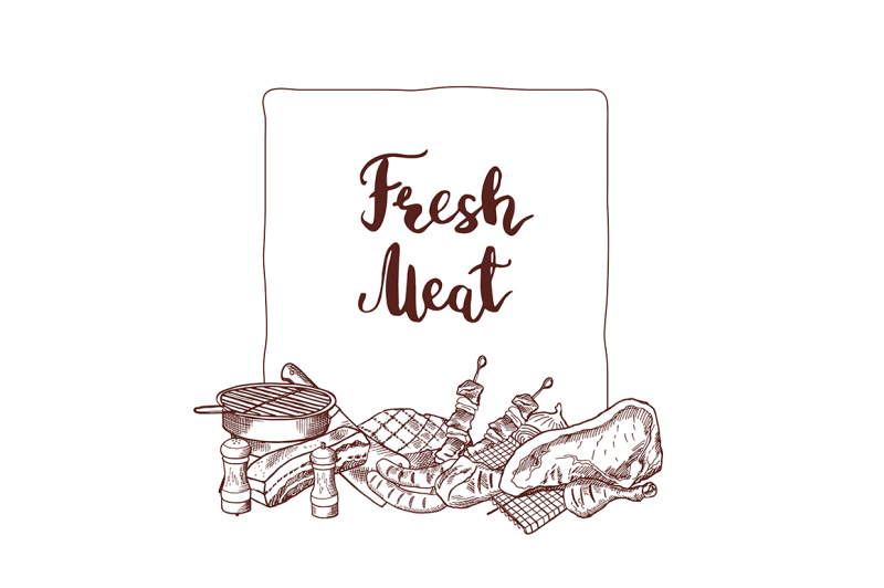 vector-hand-drawn-monochrome-meat-elements