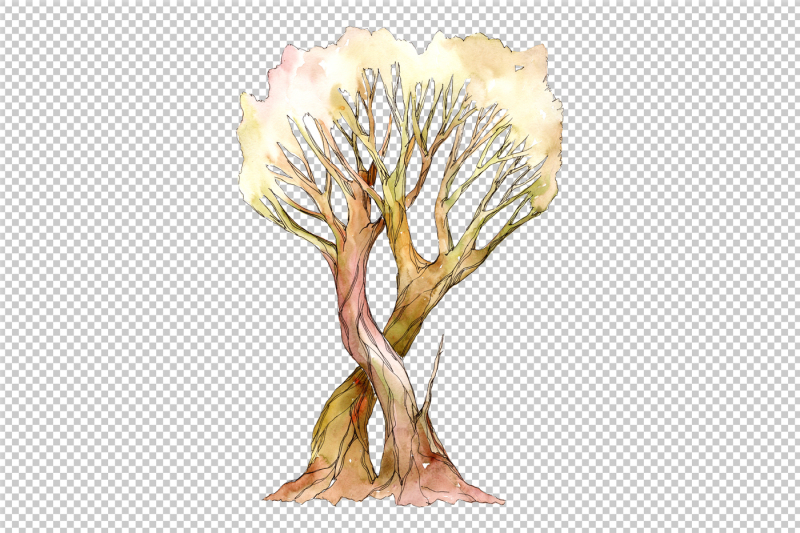 aquarelle-two-light-brown-trees-png-set-nbsp