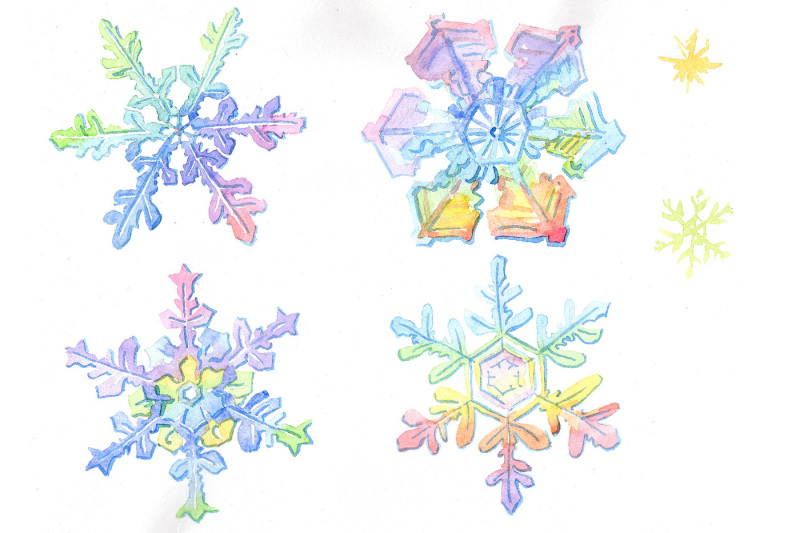 aquarelle-colorful-snowflakes-png-set