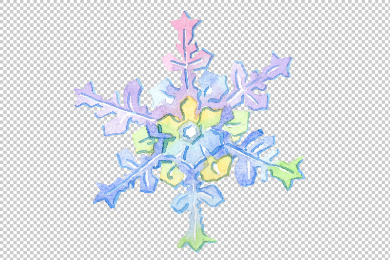 aquarelle-colorful-snowflakes-png-set