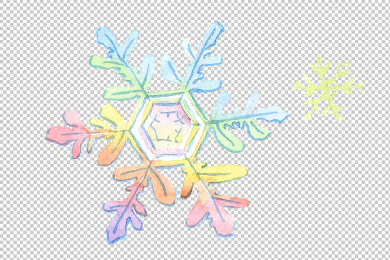 aquarelle-colorful-snowflakes-png-set