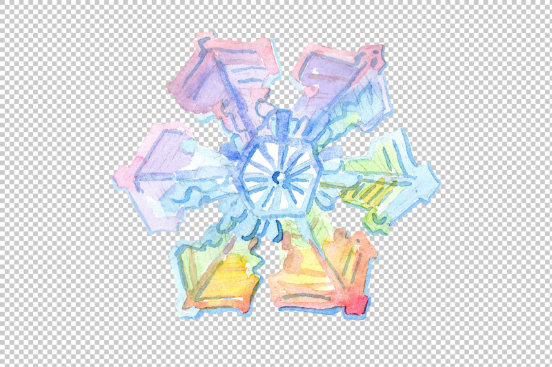 aquarelle-colorful-snowflakes-png-set