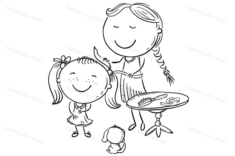 happy-mother-combing-her-daughter-s-hair-cartoon-graphics