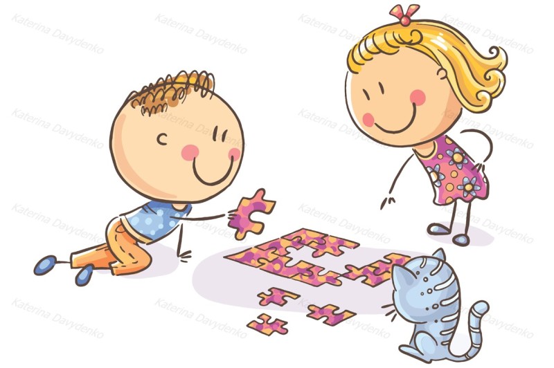 happy-cartoon-kids-trying-to-assemble-puzzle