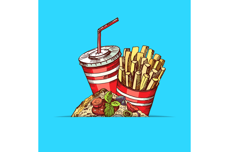 vector-hand-drawn-colored-fast-food-elements-illustration