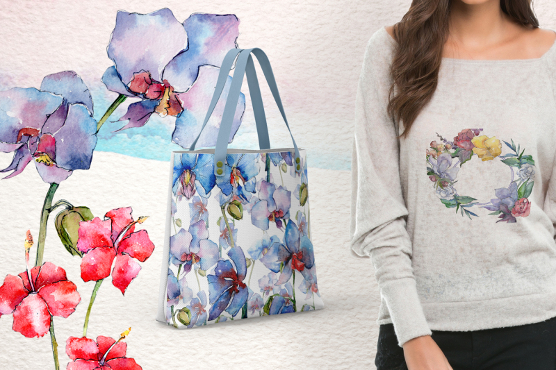 exotic-red-and-blue-orchids-png-watercolor-set