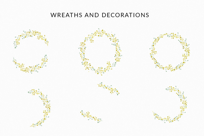 emerald-gold-watercolor-wreaths