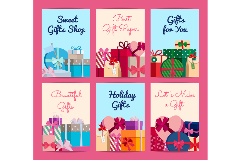 vector-set-of-cards-with-piles-of-gift-boxes-with-place-for-text