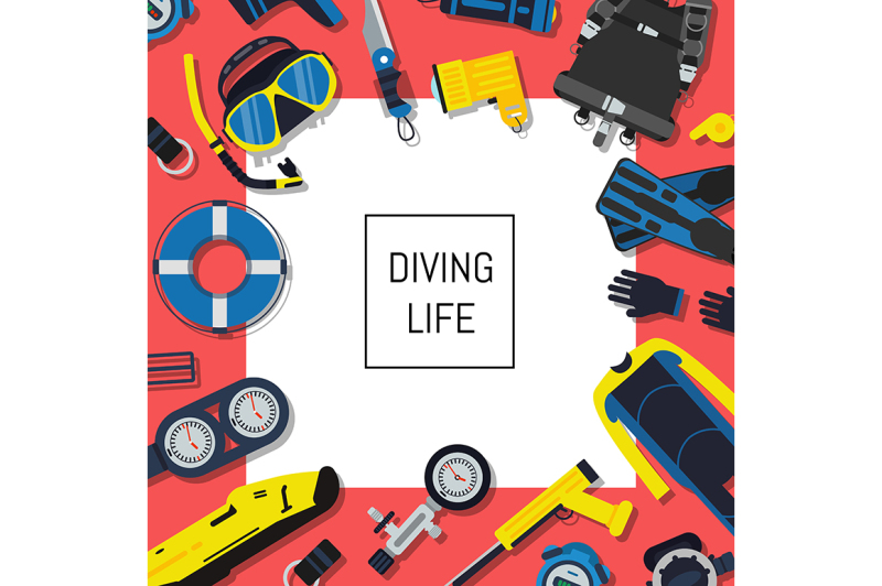 vector-underwater-diving-equipment-background-with-white-square