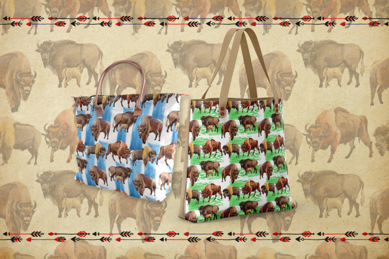 exotic-bison-wild-animal-png-watercolor-set