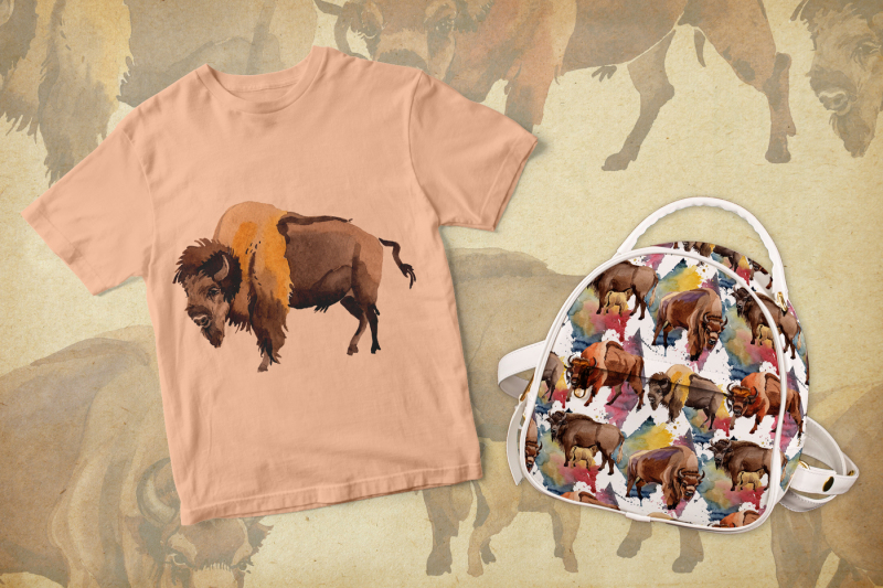 exotic-bison-wild-animal-png-watercolor-set