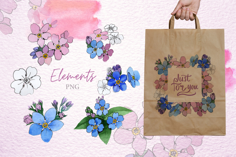 forget-me-nots-flowers-png-watercolor-set