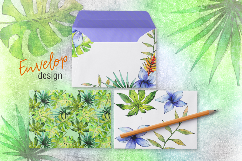 green-tropical-leaves-png-watercolor-set