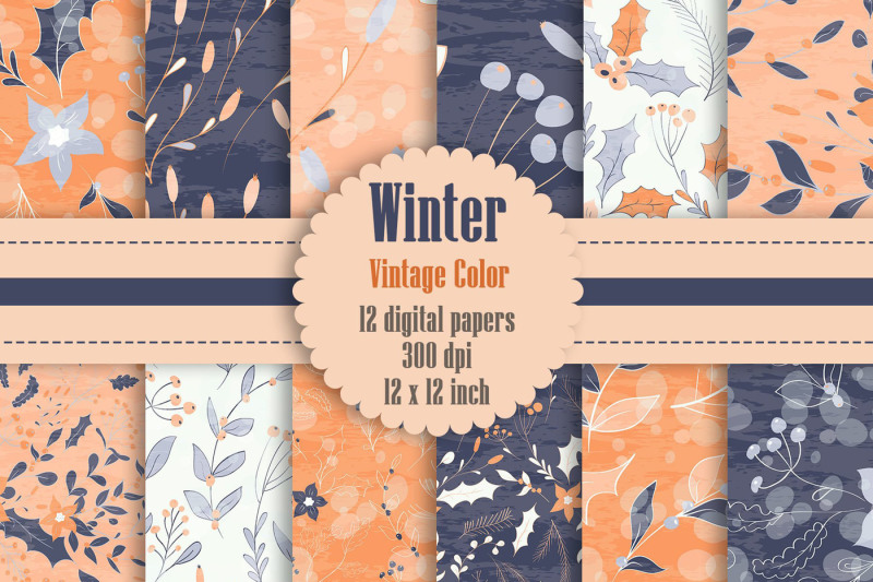 12-winter-floral-digital-papers-in-vintage-orange-and-purple