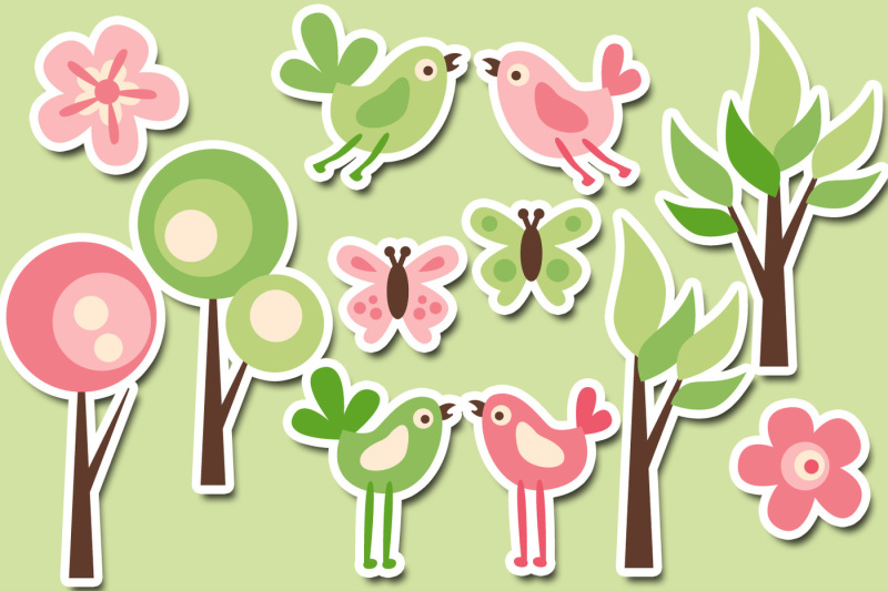 birds-trees-butterflies-pink-lime-green-graphics