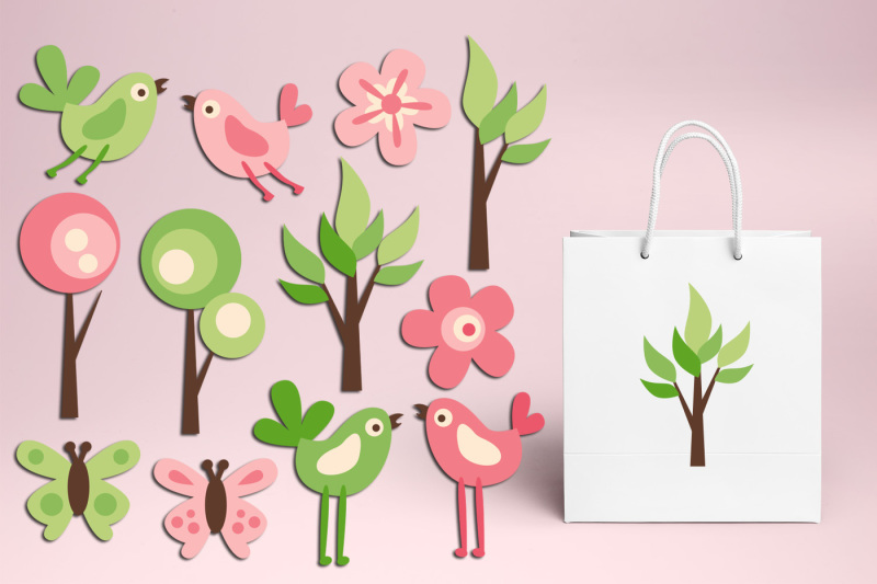 birds-trees-butterflies-pink-lime-green-graphics