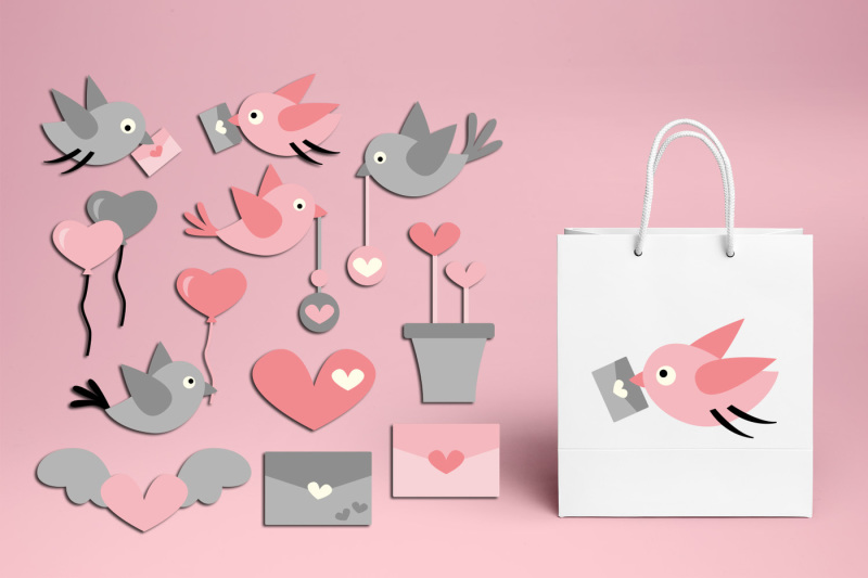 love-birds-love-letter-pink-gray-clipart-graphics