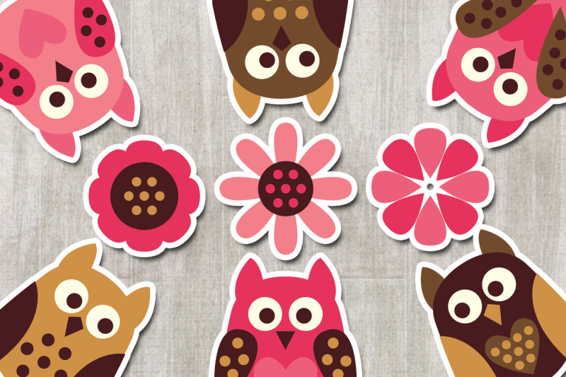 cute-simple-owls-pink-brown-clipart-graphics