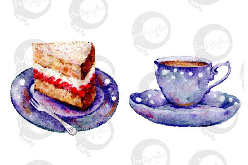 tea-and-cake-watercolour-clip-art-hand-painted-png
