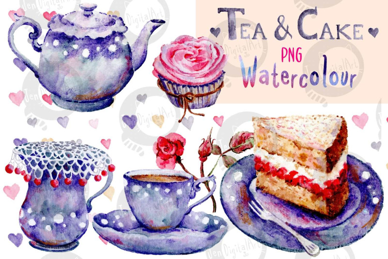 tea-and-cake-watercolour-clip-art-hand-painted-png