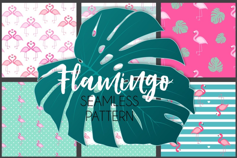 cute-seamless-flamingo-pattern-background-collection-set-vector