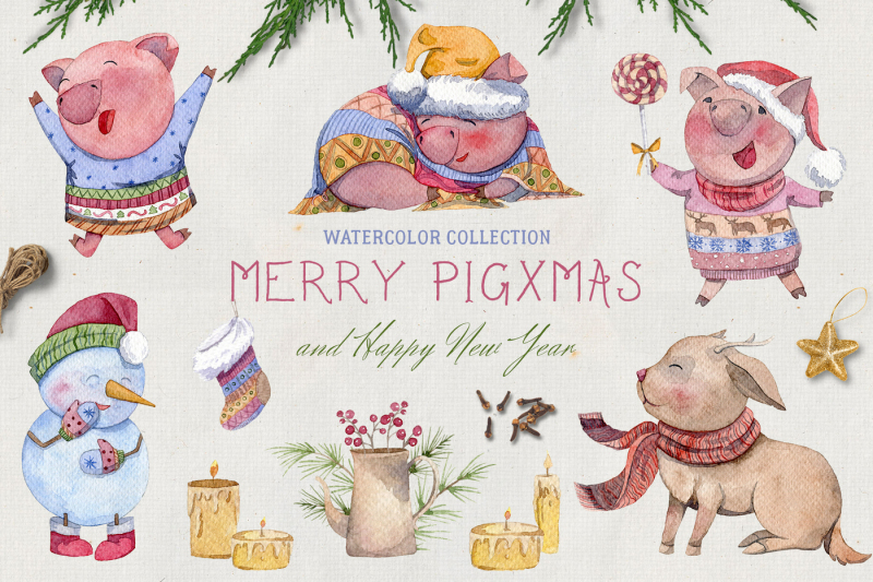 merry-pigsmas-watercolor-collection