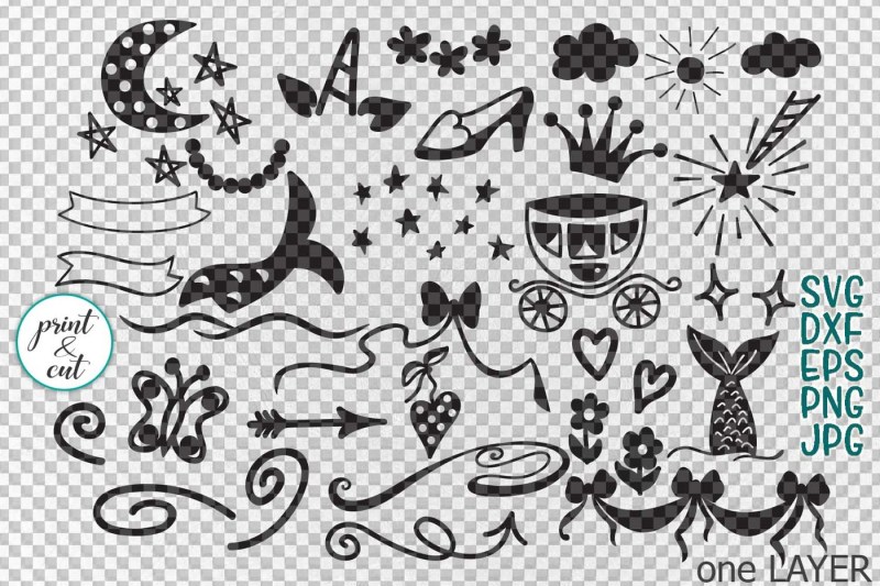 magical-unicorn-mermaid-princess-doodles-bundle-svg-cutting-elements