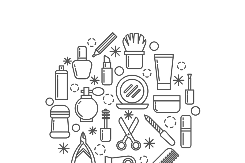 beauty-and-cosmetics-thin-outline-vector-icons-in-circle-design