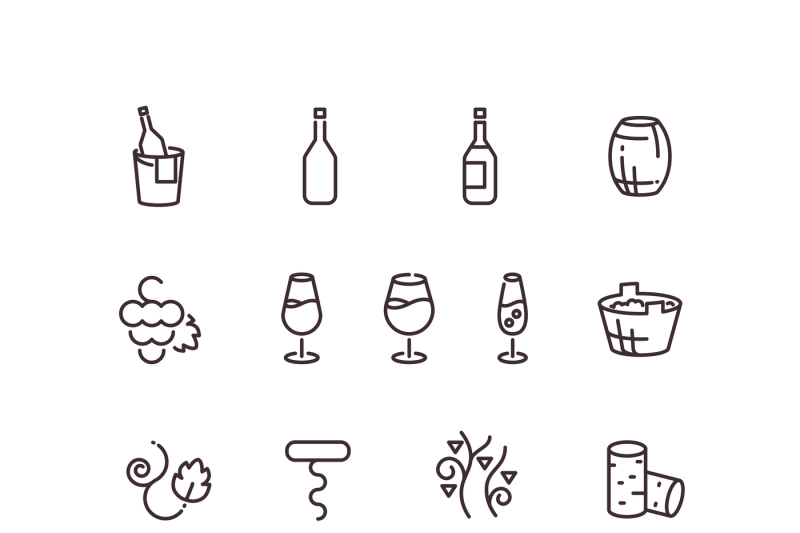 wine-sommelier-winery-thin-line-vector-icons