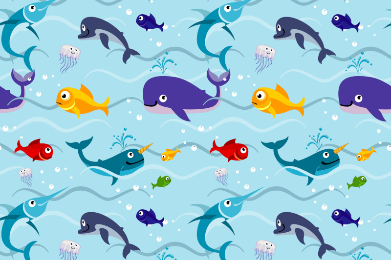 funny-kids-fish-in-water-seamless-vector-background