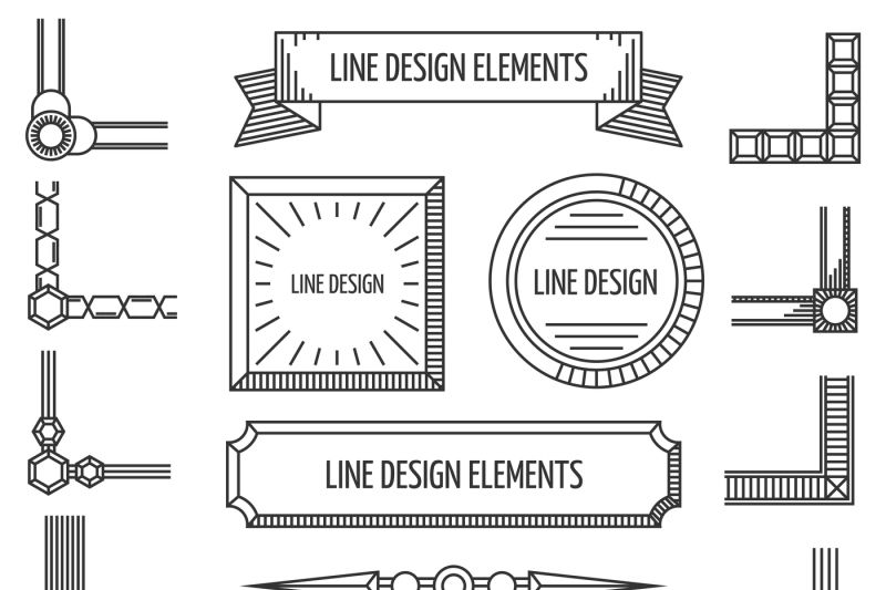 retro-vector-linear-outline-design-elements-frames-corners-badges-bord