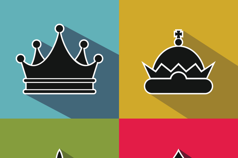 black-crown-icons-with-long-shadow-on-color-background