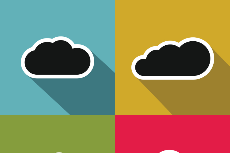 cloud-flat-icons-with-long-shadow-on-color-background