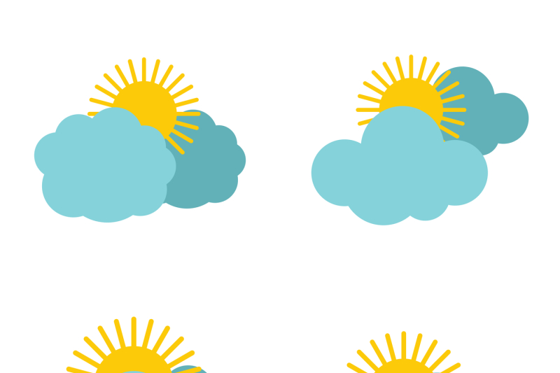 cloud-icons-with-sun-on-white-background