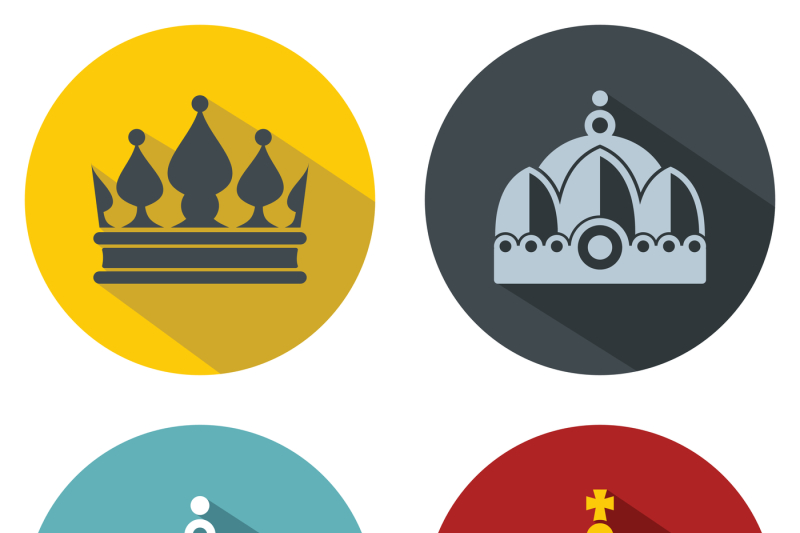 flat-crown-icons-with-long-shadow-on-color-background