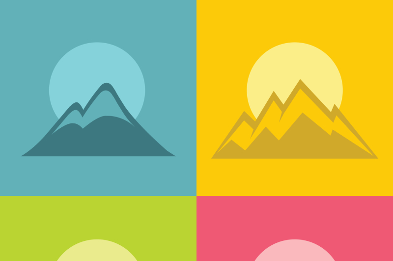 mountain-flat-icons-with-sun-on-color-background