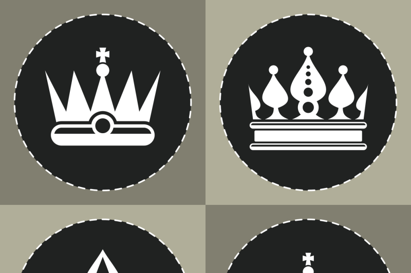 white-crown-icons-on-black-background-for-chess