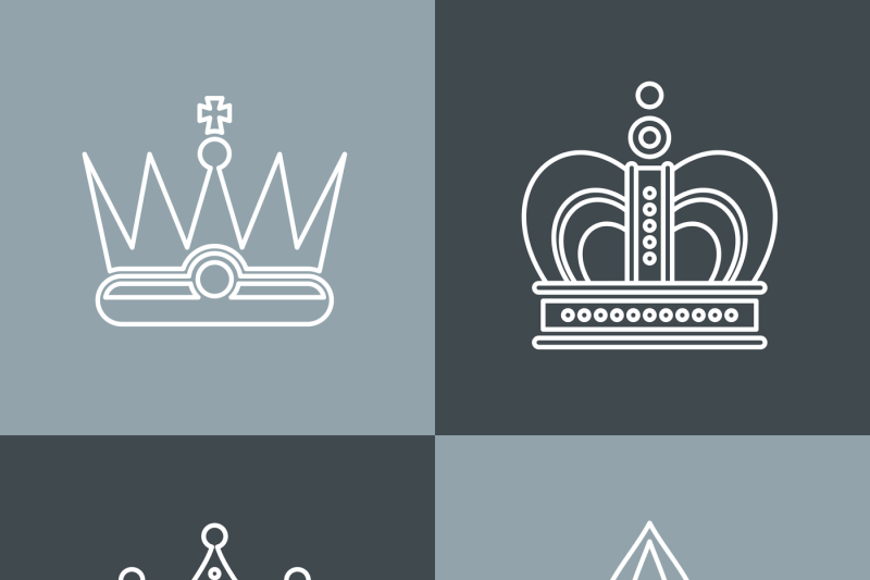 white-line-crown-icons-on-gray-background