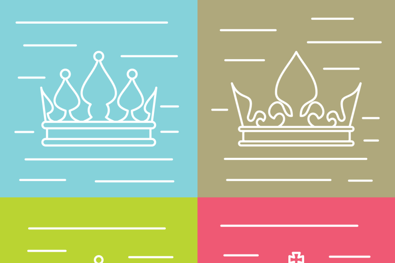 white-line-crown-icons-on-color-background